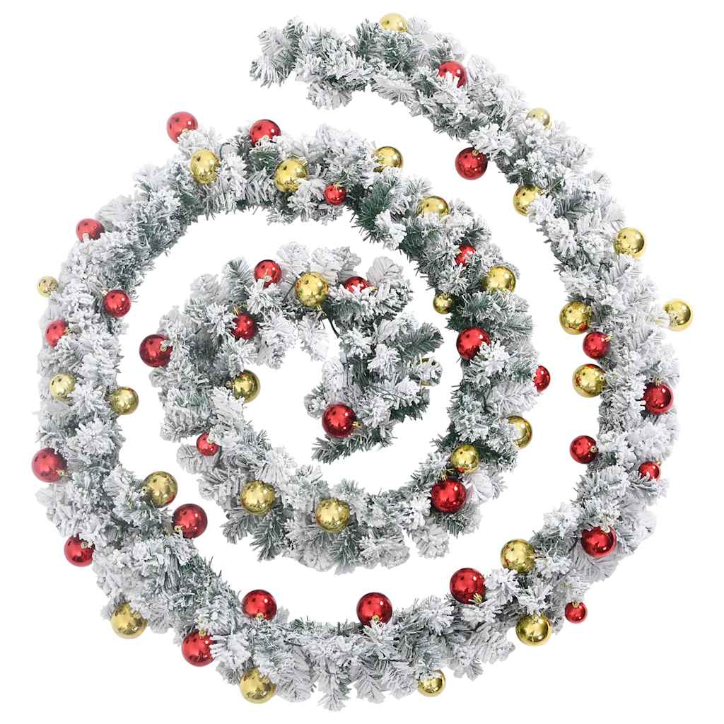 juleguirlande med kugler og LED-lys 20 m PVC grøn