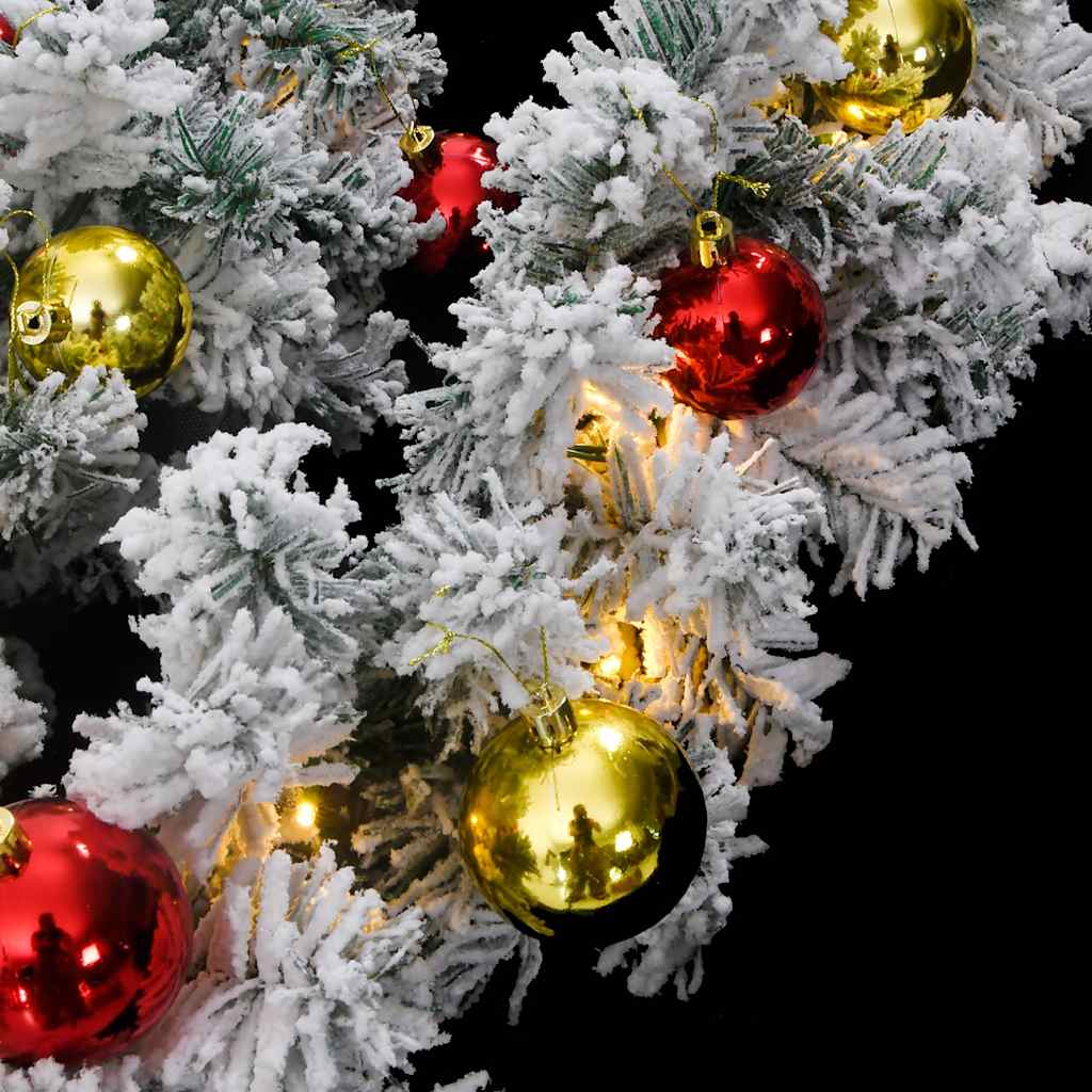 juleguirlande med kugler og LED-lys 20 m PVC grøn