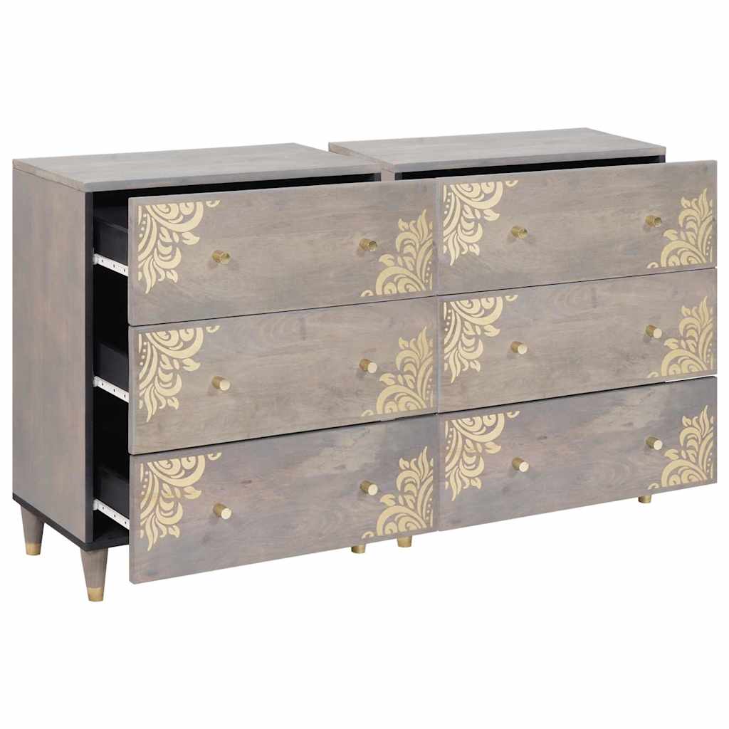 Sideboard 2 pcs Grå 60 x 33.5 x 75 cm Massivt mangotræ
