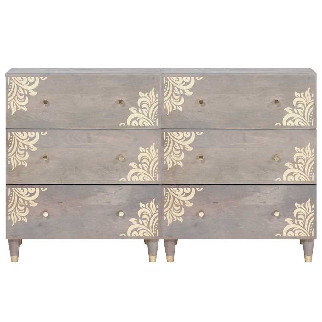 Sideboard 2 pcs Grå 60 x 33.5 x 75 cm Massivt mangotræ