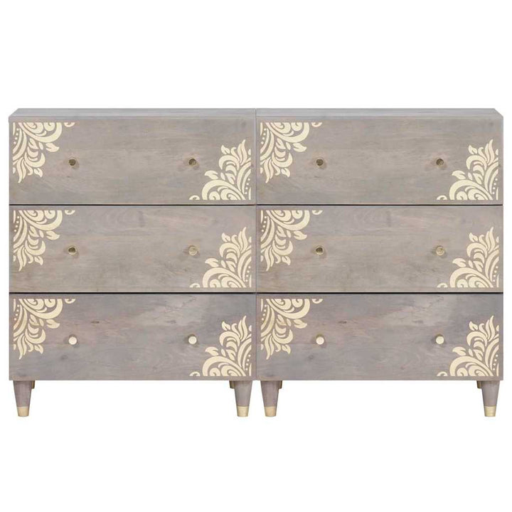 Sideboard 2 pcs Grå 60 x 33.5 x 75 cm Massivt mangotræ