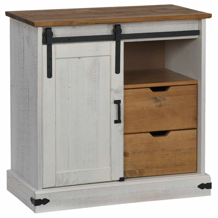 skænk HALDEN med skydedør 80x40x80 cm massivt træ hvid