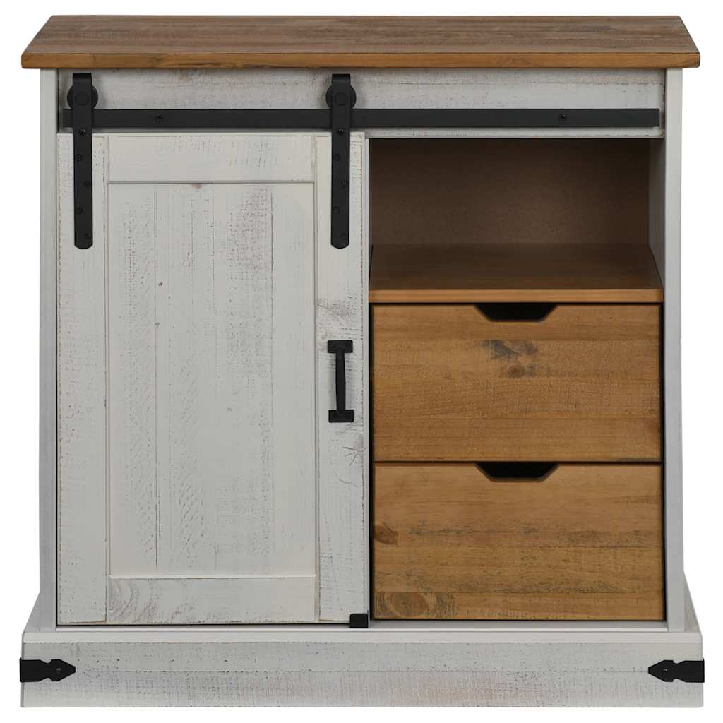 skænk HALDEN med skydedør 80x40x80 cm massivt træ hvid