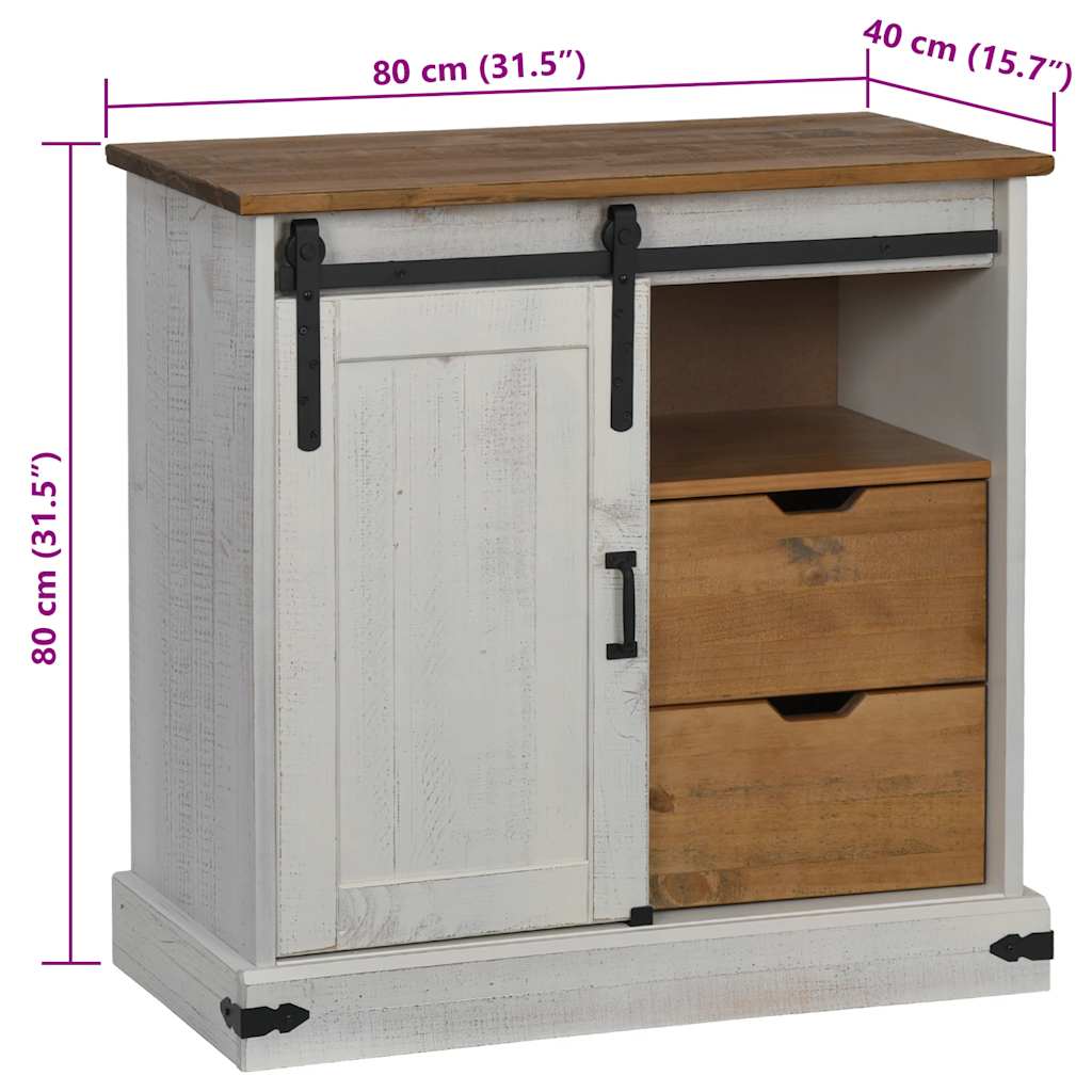 skænk HALDEN med skydedør 80x40x80 cm massivt træ hvid