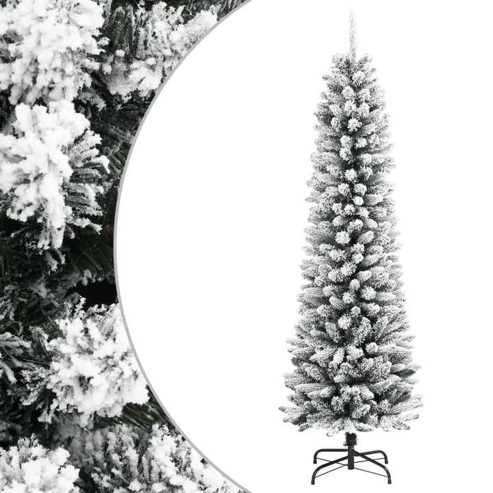 kunstigt smalt juletræ med sne 240 cm PVC og PE