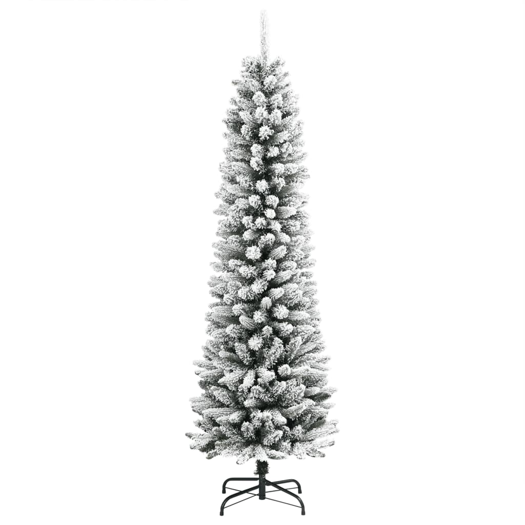 kunstigt smalt juletræ med sne 240 cm PVC og PE