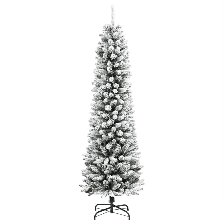 kunstigt smalt juletræ med sne 240 cm PVC og PE