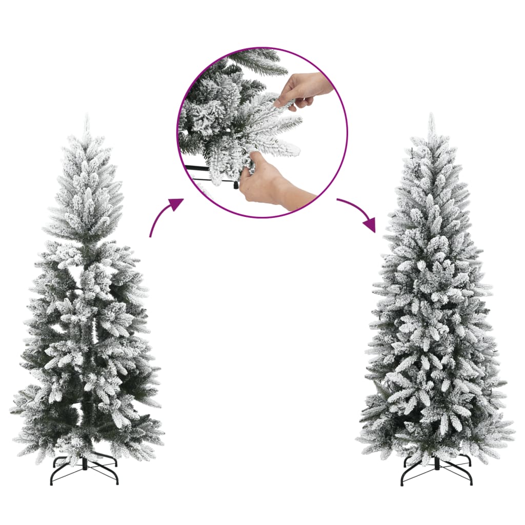 kunstigt smalt juletræ med sne 240 cm PVC og PE