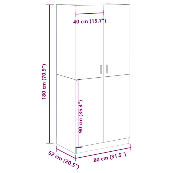 klædeskab 80x52x180 cm konstrueret træ egetræslook