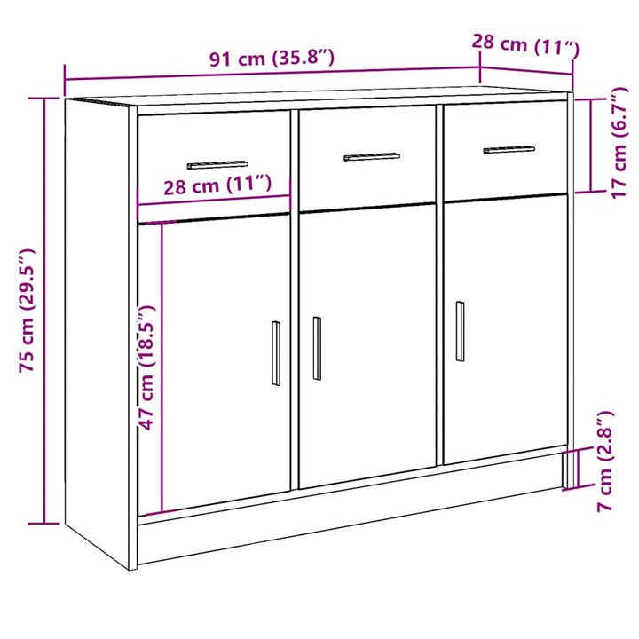 skænk 91x28x75 cm konstrueret træ antikt træ