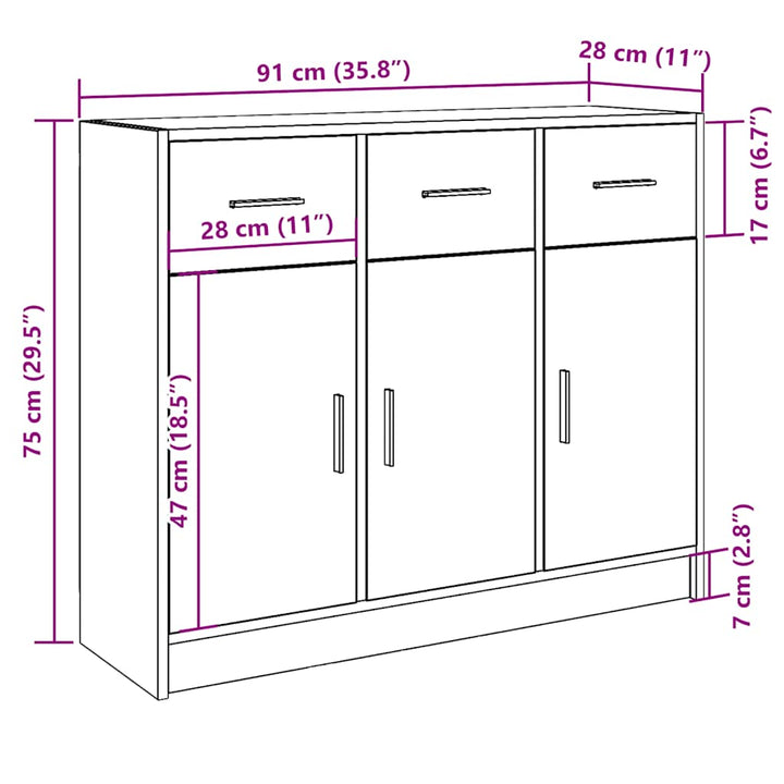 skænk 91x28x75 cm konstrueret træ kunsteg