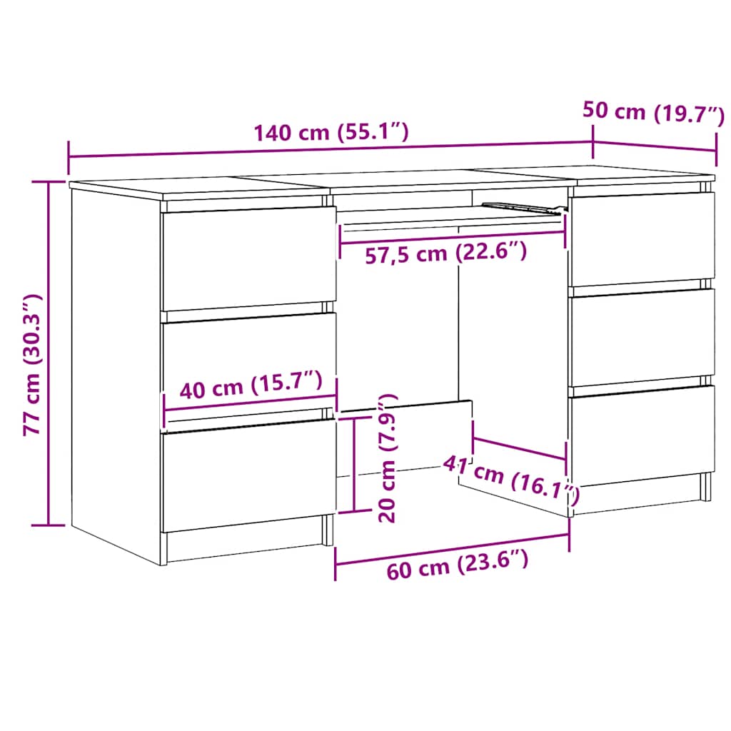 skrivebord 140x50x77 cm konstrueret træ kunsteg