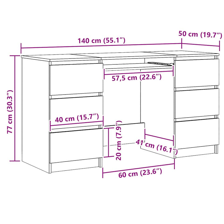 skrivebord 140x50x77 cm konstrueret træ kunsteg