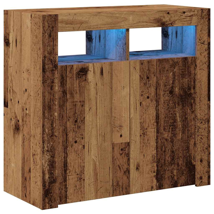 skænk med LED-lys 80x35x75 cm konstrueret træ antikt træ