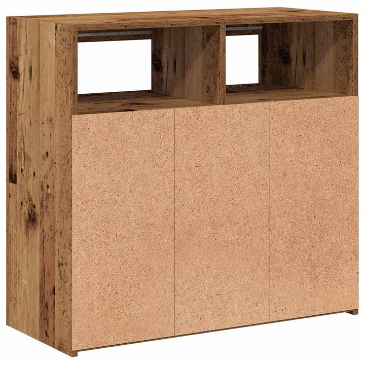skænk med LED-lys 80x35x75 cm konstrueret træ antikt træ
