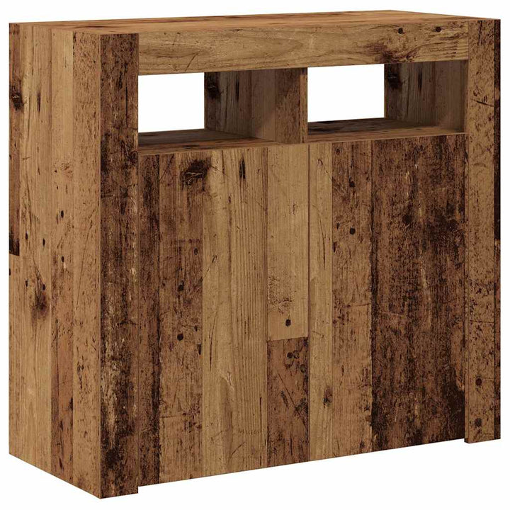 skænk med LED-lys 80x35x75 cm konstrueret træ antikt træ