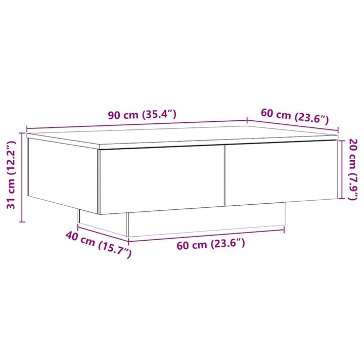 sofabord 90x60x31 cm konstrueret træ kunsteg