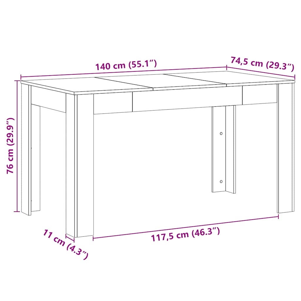 spisebord 140x74,5x76 cm konstrueret træ kunsteg