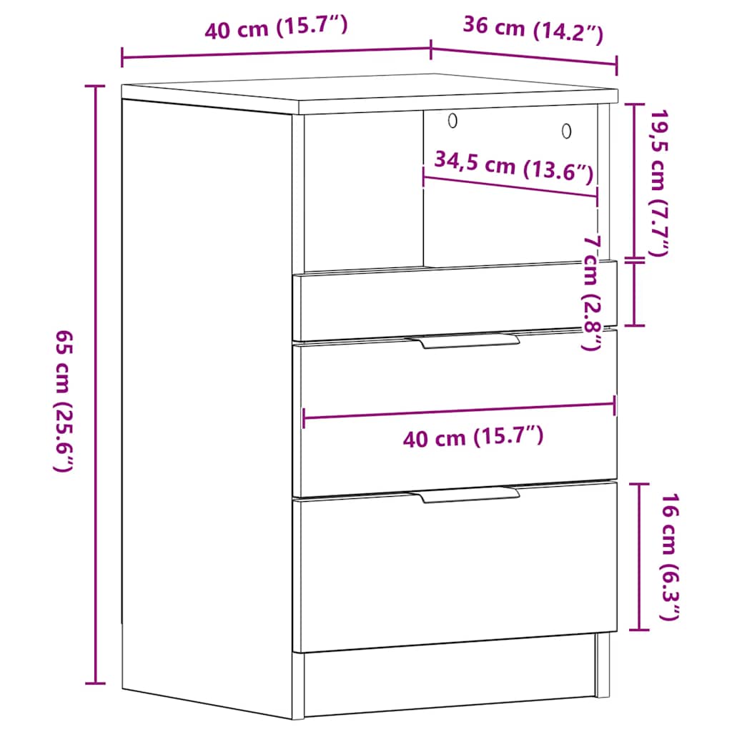 sengeborde 2 stk. 40x36x65 cm konstrueret træ gammelt trælook