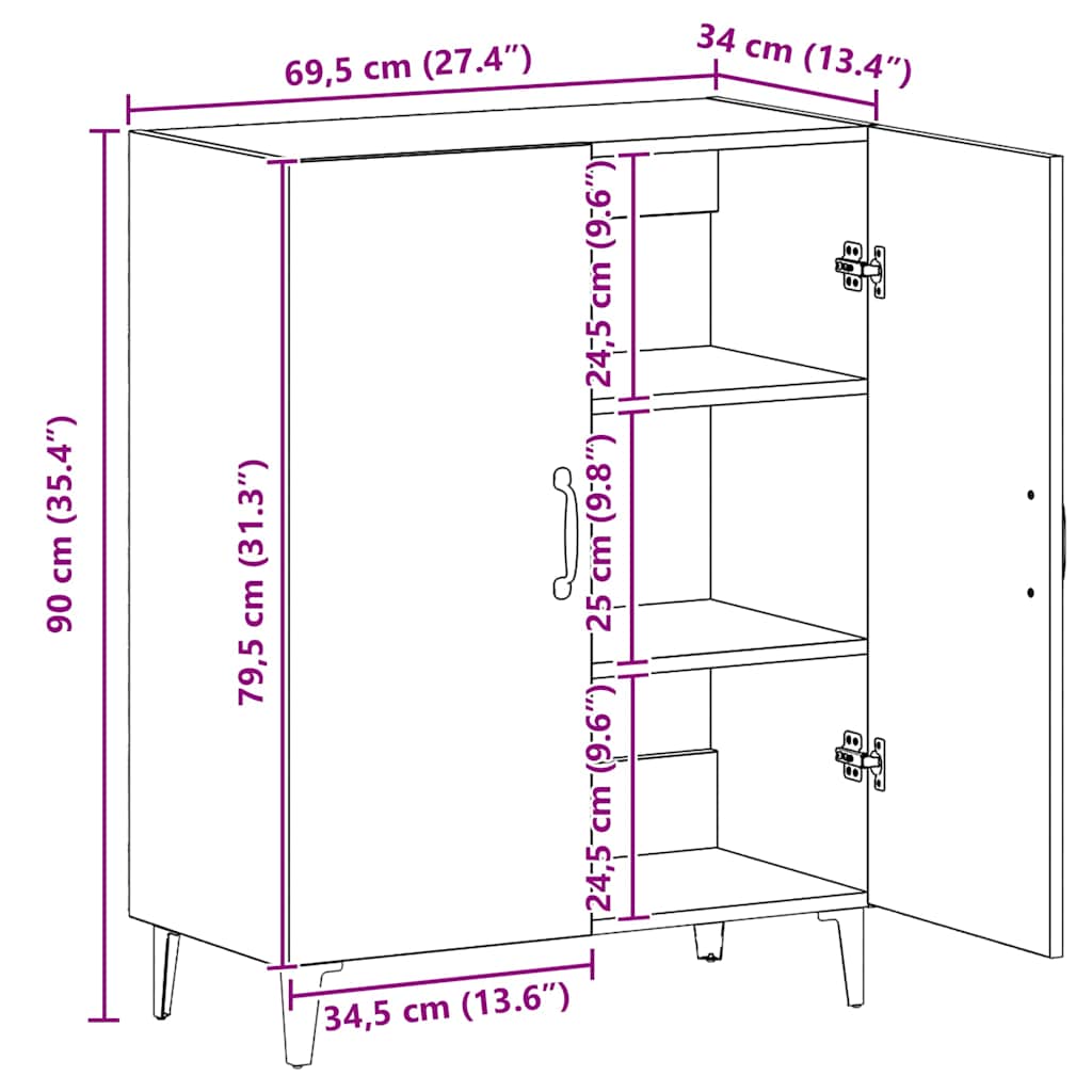 skab 70x34x90 cm konstrueret træ kunsteg