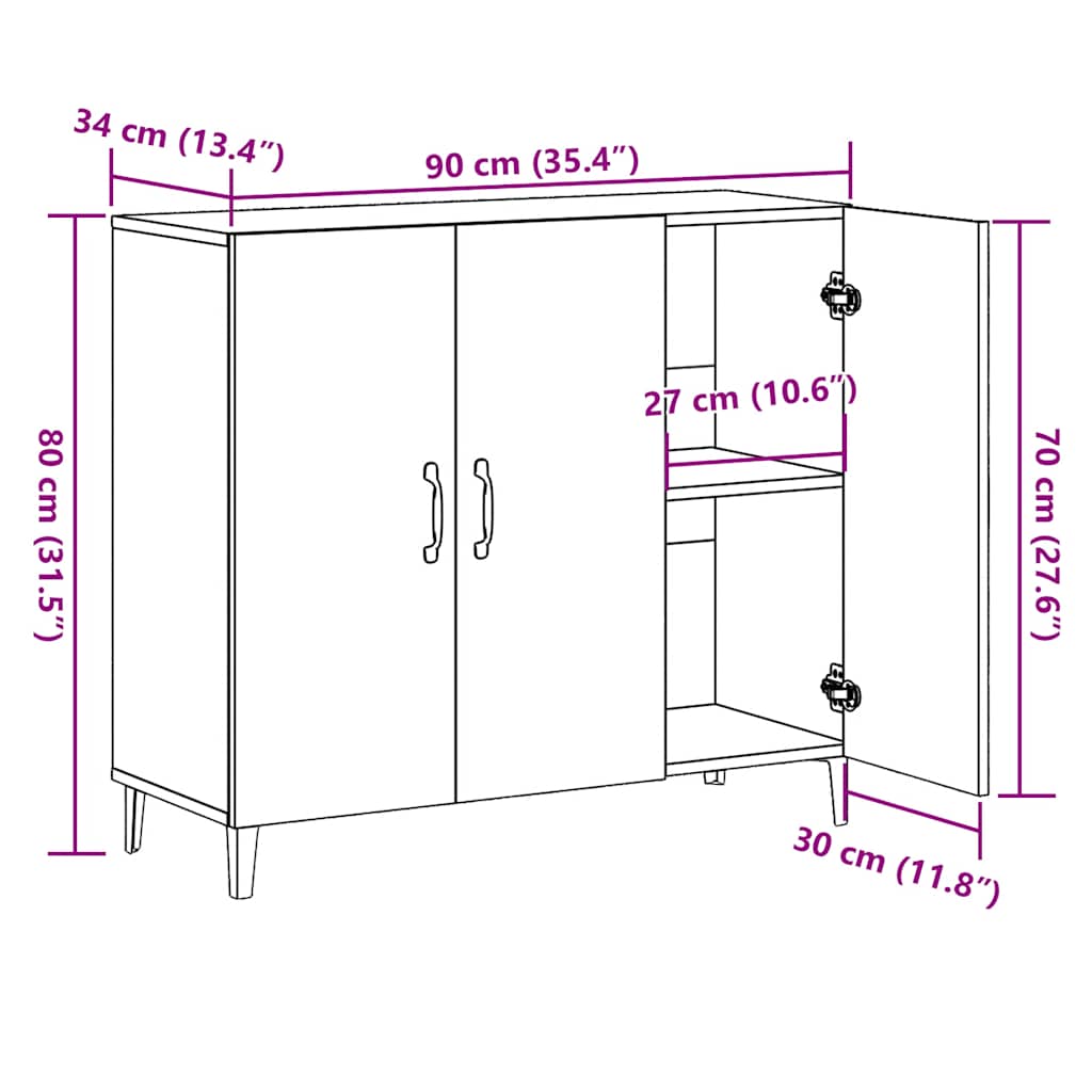 skab 90x34x80 cm konstrueret træ gammelt træ-look