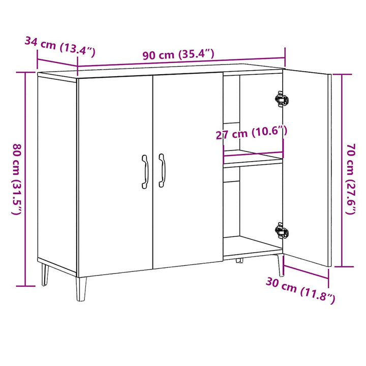 skab 90x34x80 cm konstrueret træ gammelt træ-look