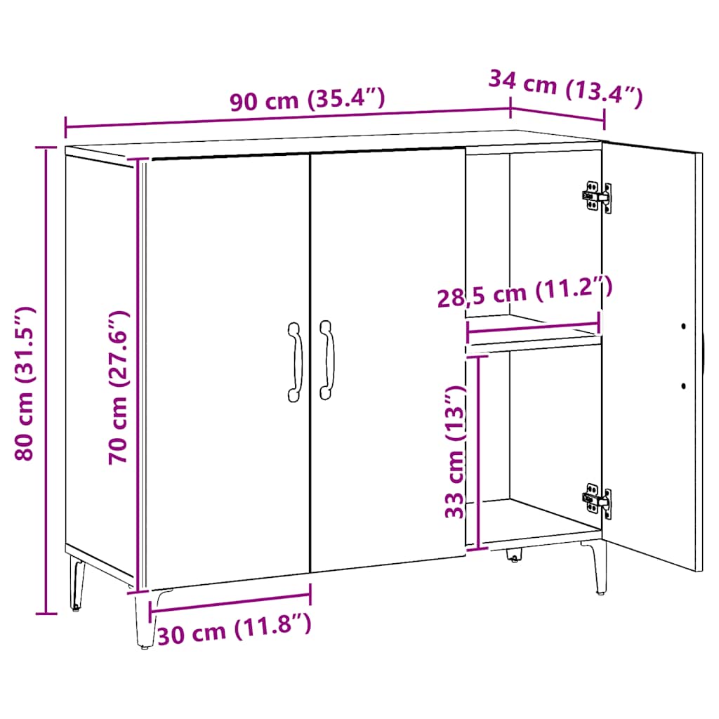 skab 90x34x80 cm konstrueret træ kunsteg