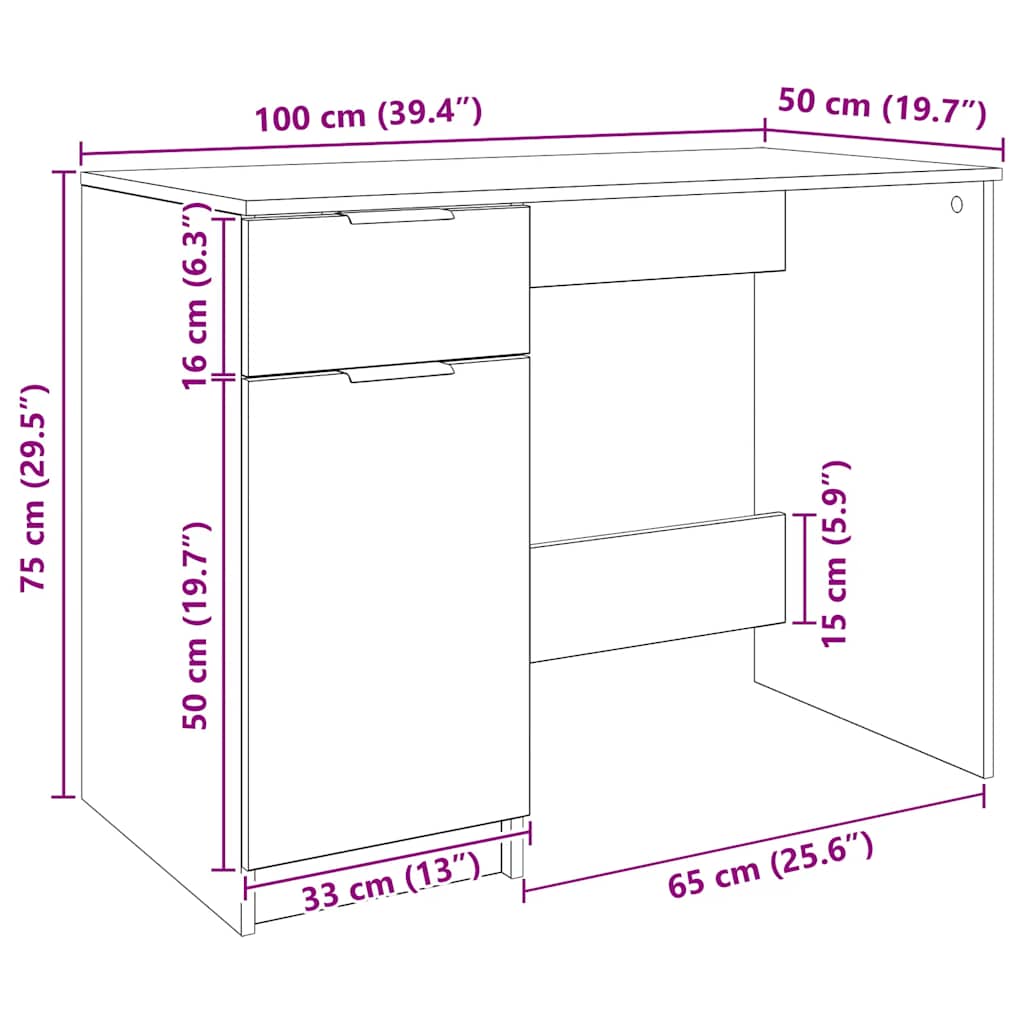 skrivebord 100x50x75 cm konstrueret træ kunsteg