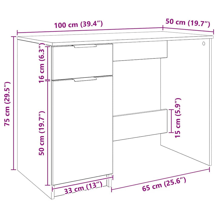 skrivebord 100x50x75 cm konstrueret træ kunsteg