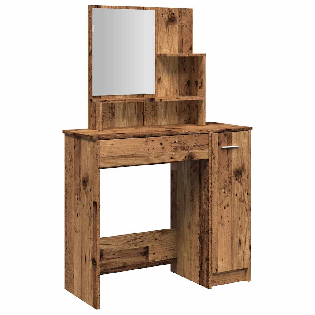 makeupbord med spejl 86,5x35x136 cm gammelt træ-look