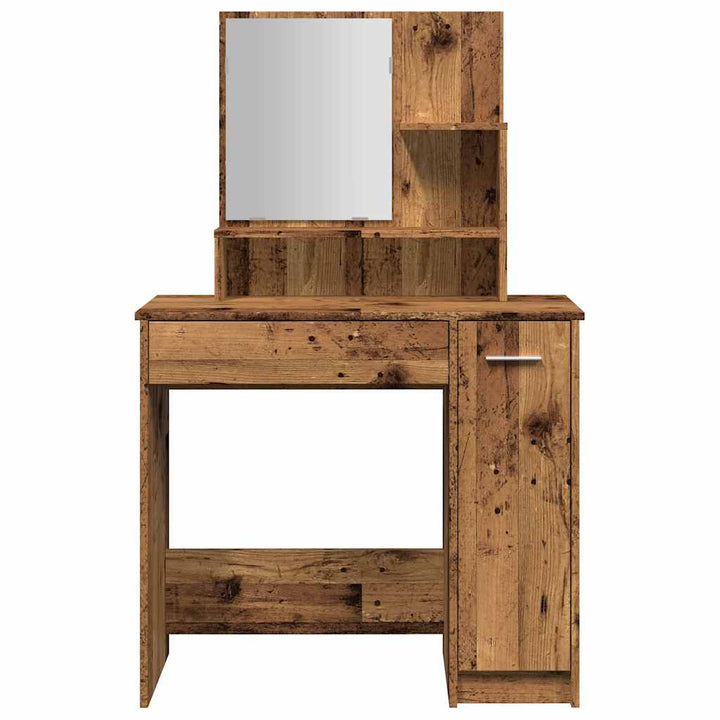 makeupbord med spejl 86,5x35x136 cm gammelt træ-look
