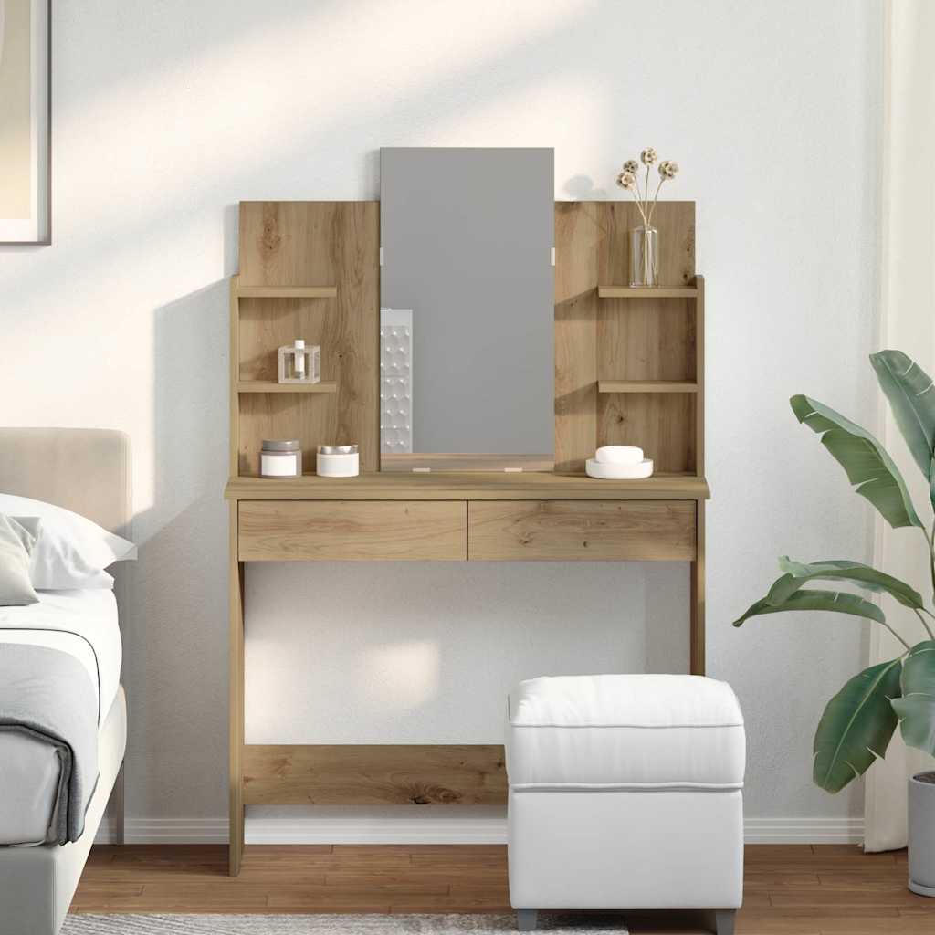 makeupbord med spejl 96x39x142 cm kunsteg