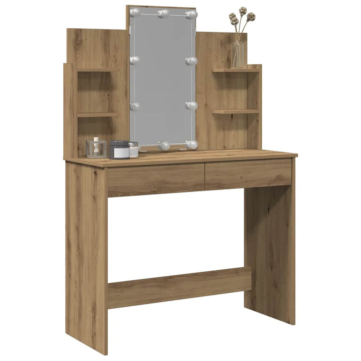 makeupbord med LED-lys 96x40x142 cm kunsteg