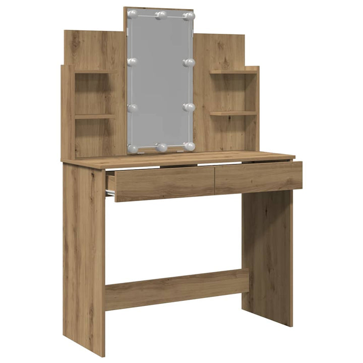 makeupbord med LED-lys 96x40x142 cm kunsteg