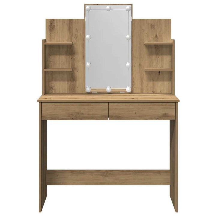 makeupbord med LED-lys 96x40x142 cm kunsteg