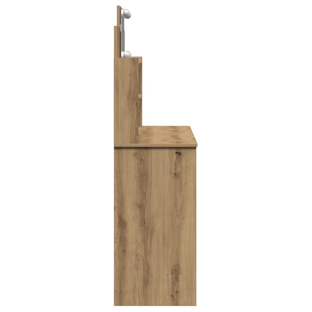 makeupbord med LED-lys 96x40x142 cm kunsteg
