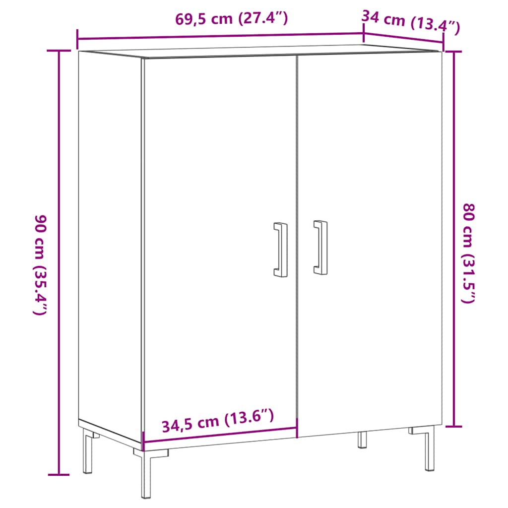 skænk 69,5x34x90 cm konstrueret træ antikt trælook