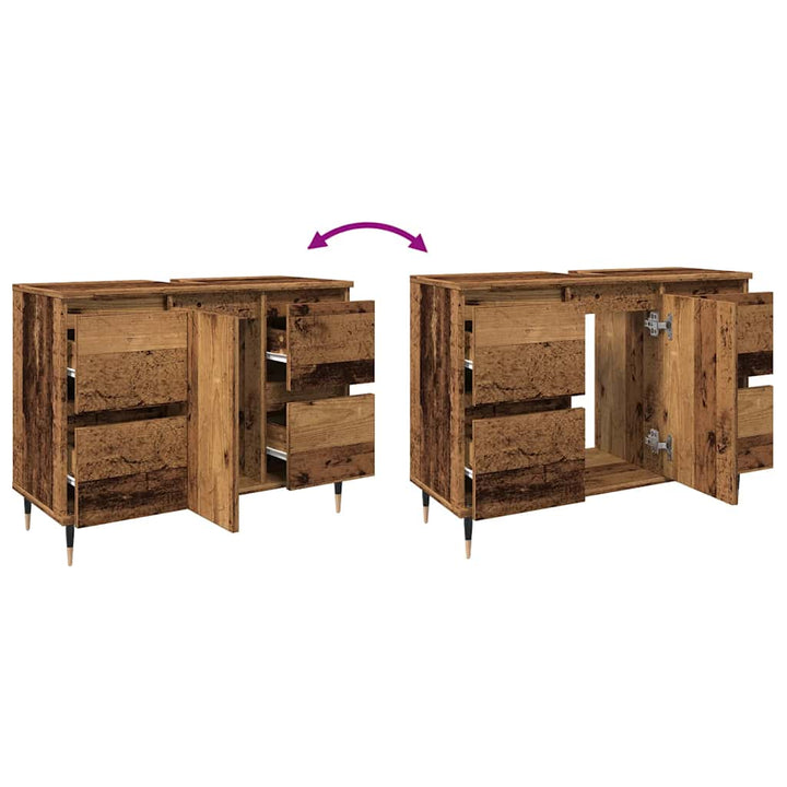 badeværelsesskab 80x33x60 cm konstrueret træ gammelt træ-look