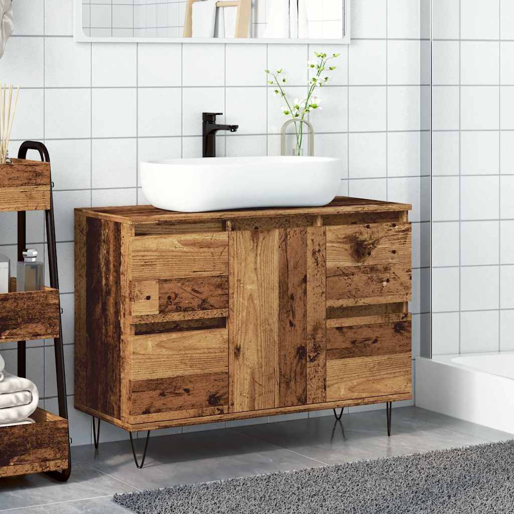 badeværelsesskab 80x33x60 cm konstrueret træ gammelt træ-look