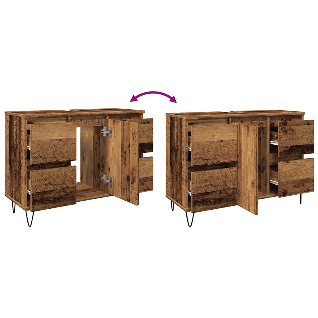 badeværelsesskab 80x33x60 cm konstrueret træ gammelt træ-look