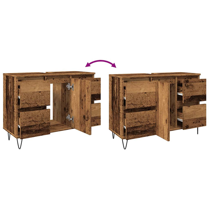 badeværelsesskab 80x33x60 cm konstrueret træ gammelt træ-look