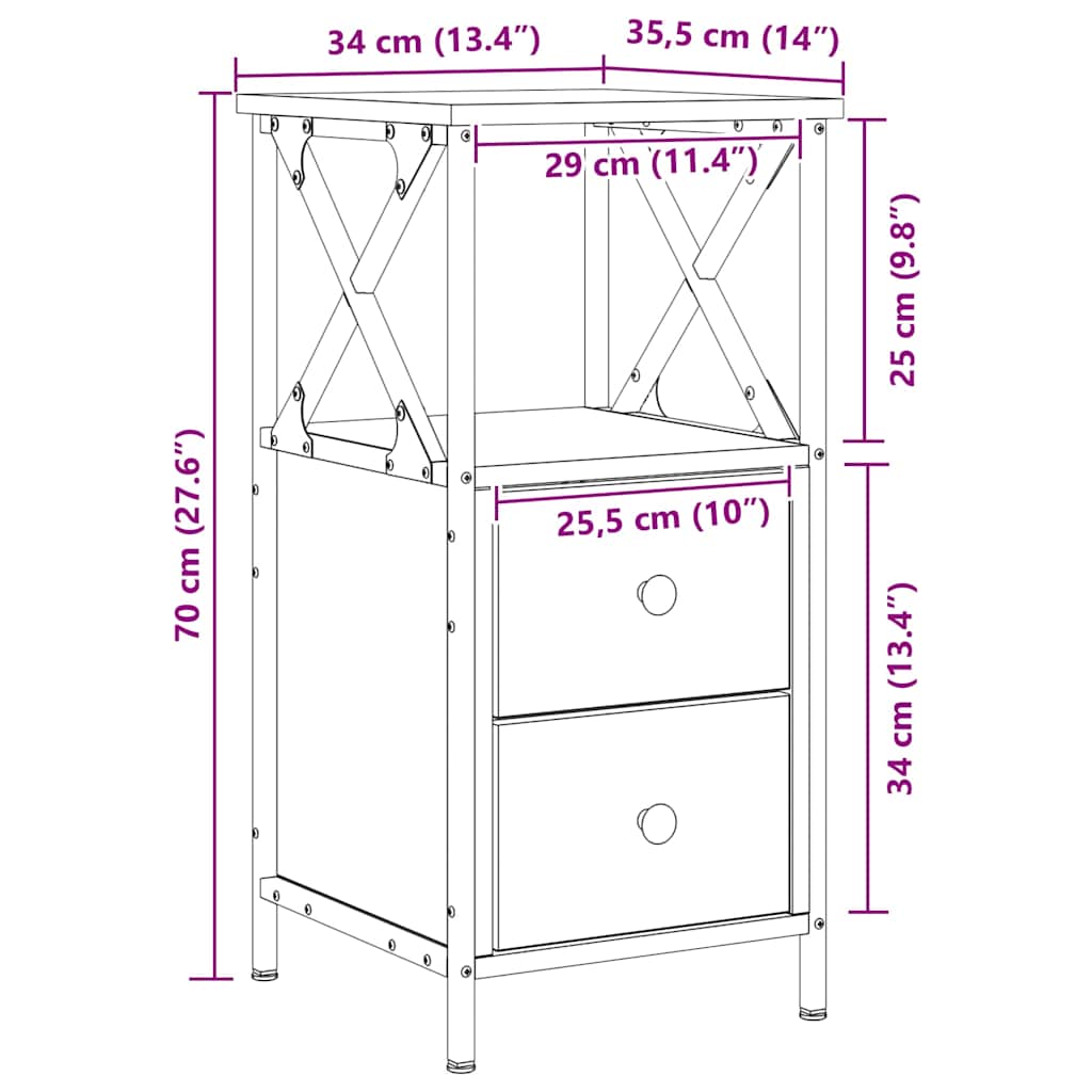 sengeborde 2 stk. 34x35,5x70 cm konstrueret træ bkunsteg