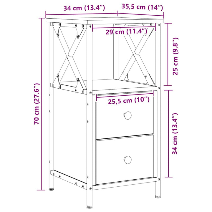 sengeborde 2 stk. 34x35,5x70 cm konstrueret træ bkunsteg