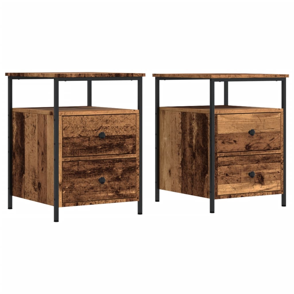 sengeborde 2 stk. 44x45x60 cm konstrueret træ antikt trælook