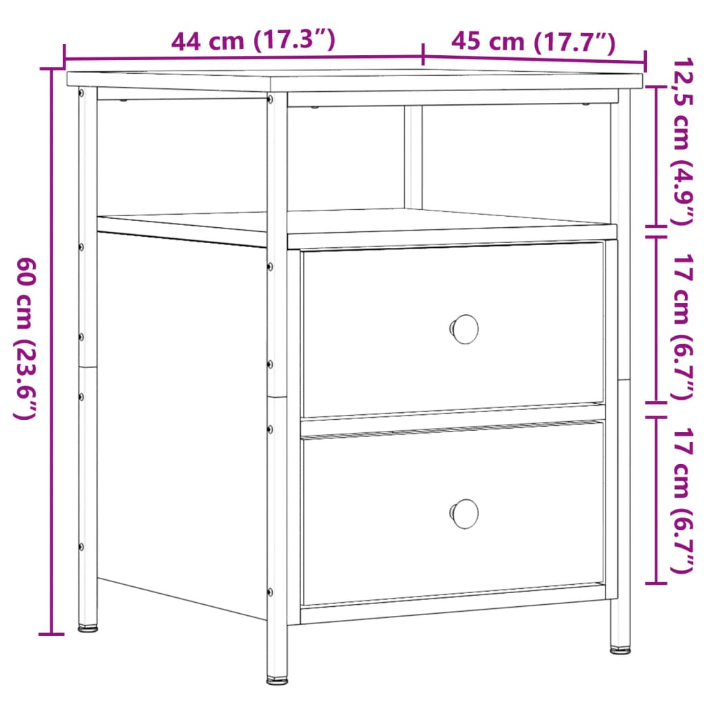 sengeborde 2 stk. 44x45x60 cm konstrueret træ antikt trælook