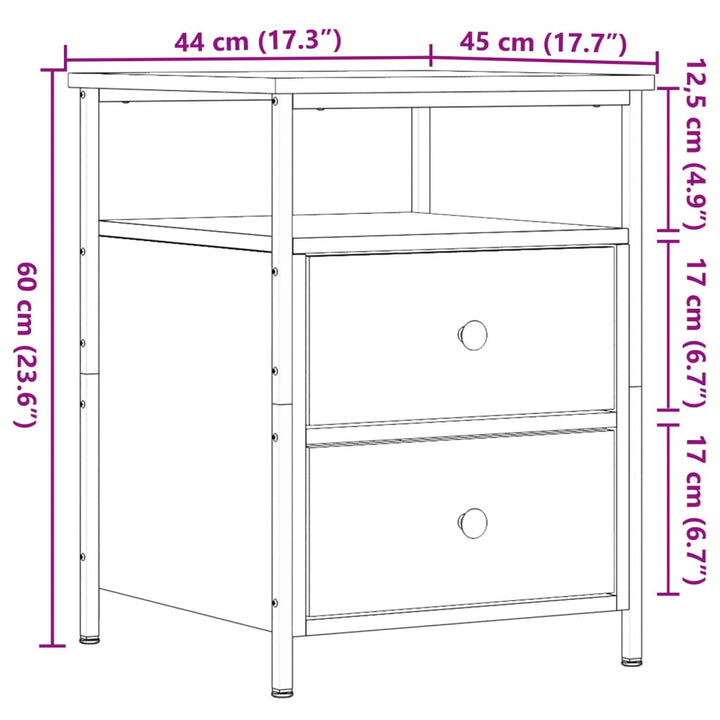 sengeborde 2 stk. 44x45x60 cm konstrueret træ antikt trælook