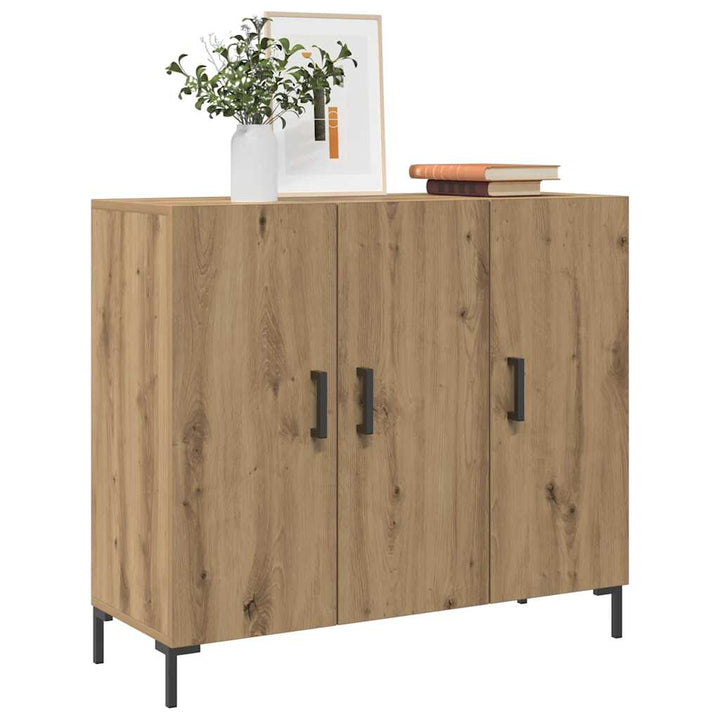 skab 90x34x80 cm konstrueret træ egetræsfarve