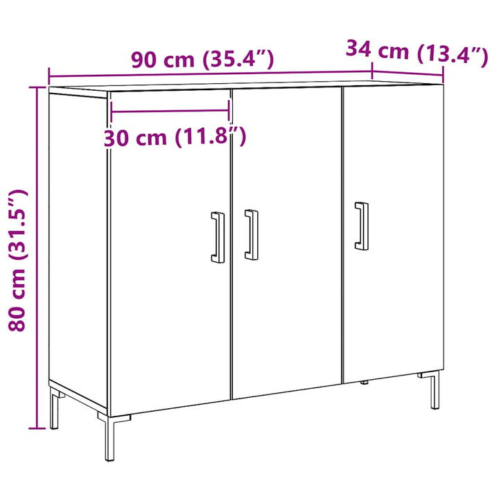 skab 90x34x80 cm konstrueret træ egetræsfarve