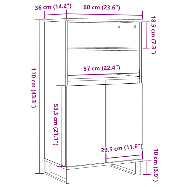 skab 60x36x110 cm konstrueret træ kunsteg