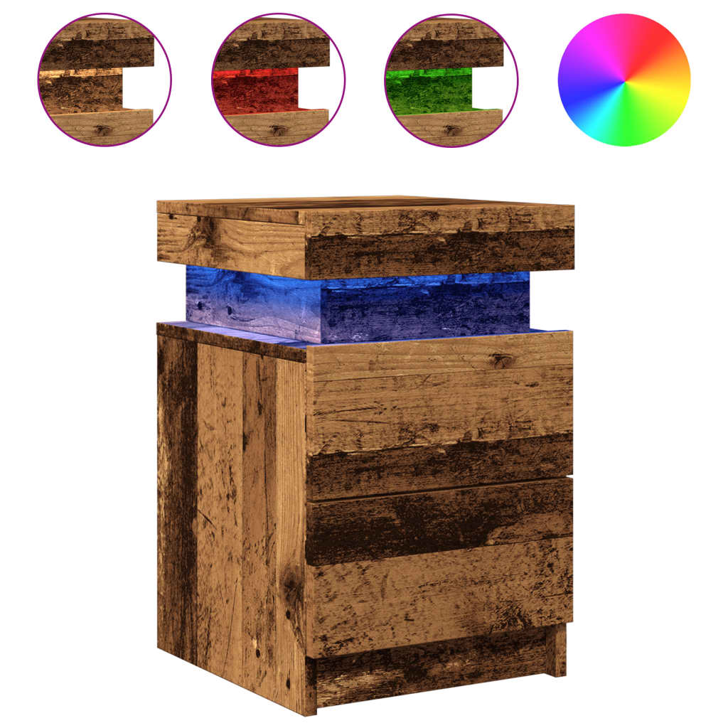 sengeborde 2stk. 35x39x55cm LED konstrueret træ gammelt trælook
